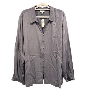 J. Jill Black Pearl Gray Modal Rayon Button Front Blouse Top 4X NWT 276151